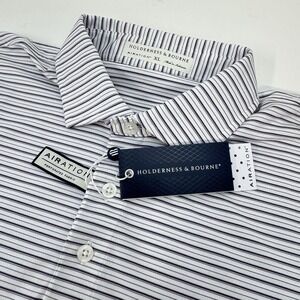 NWT Holderness & Bourne Turnbull AIRATION Stripe Golf Polo Shirt AMH Sz XL $118